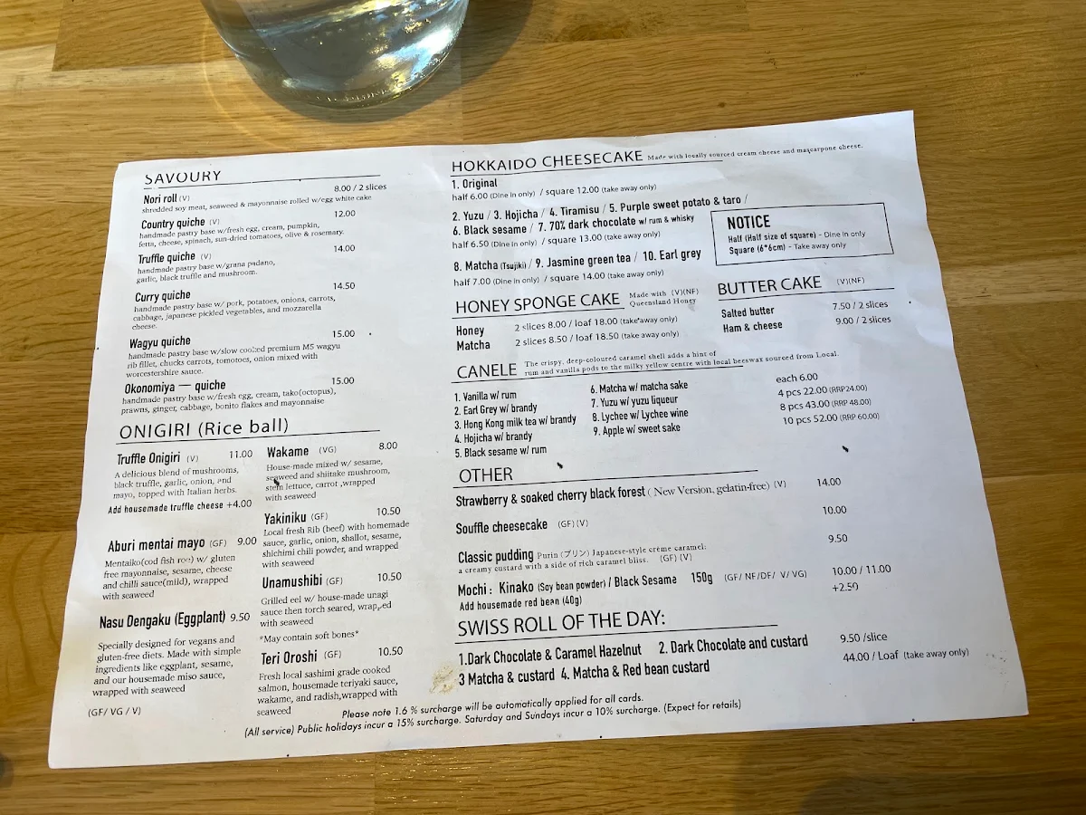 Menu, Mountain River Patisserie