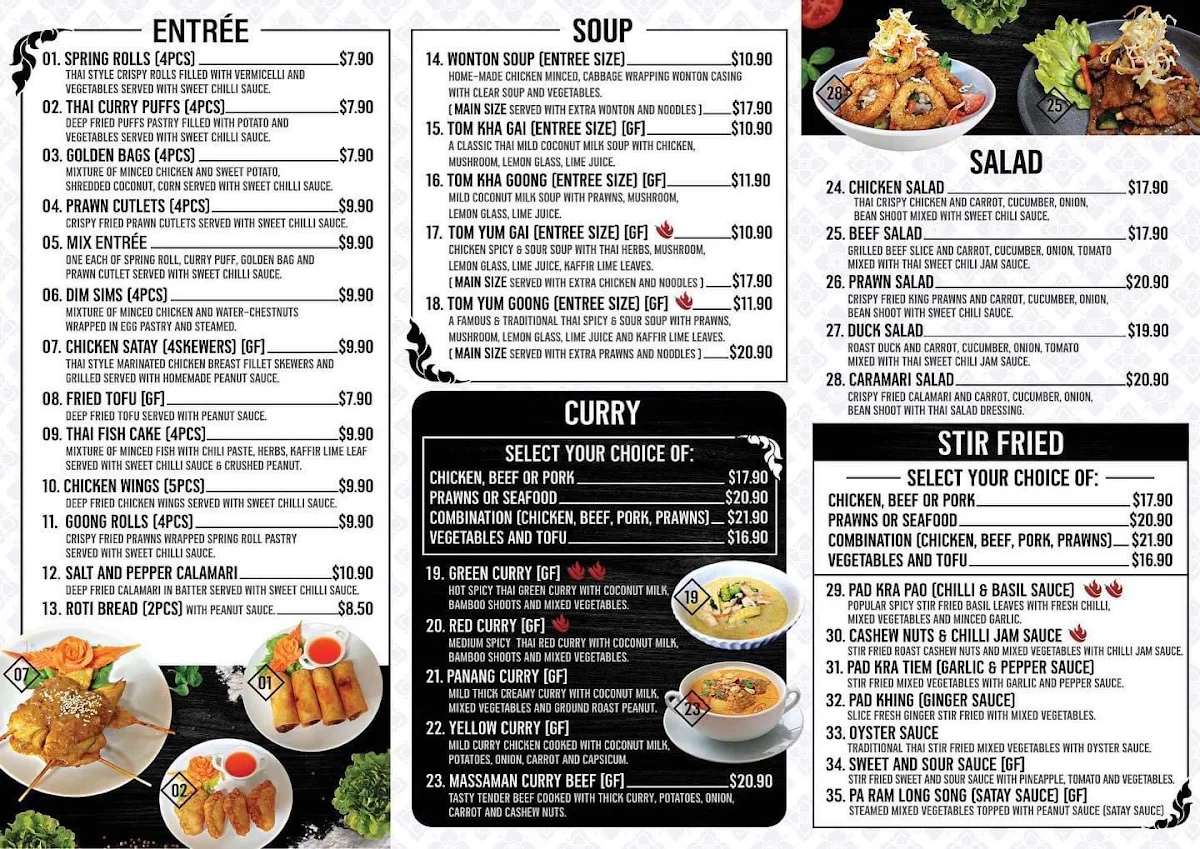 Menu, Yummy Thai Merimbula