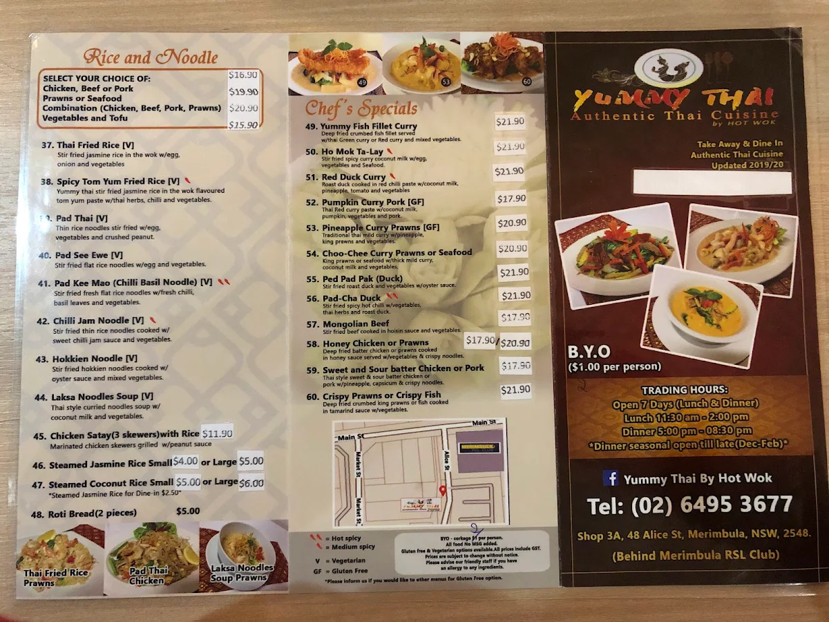 Menu, Yummy Thai Merimbula