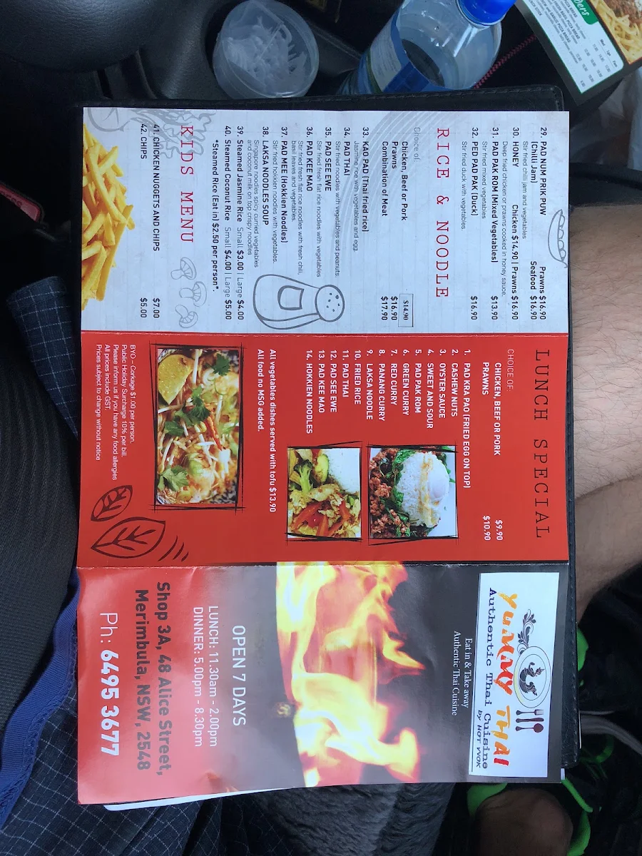 Menu, Yummy Thai Merimbula