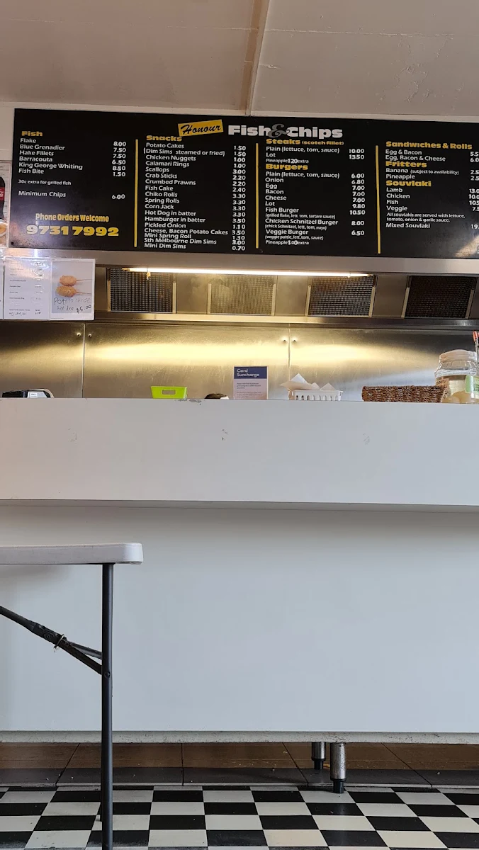 Menu, Honour Fish & Chips