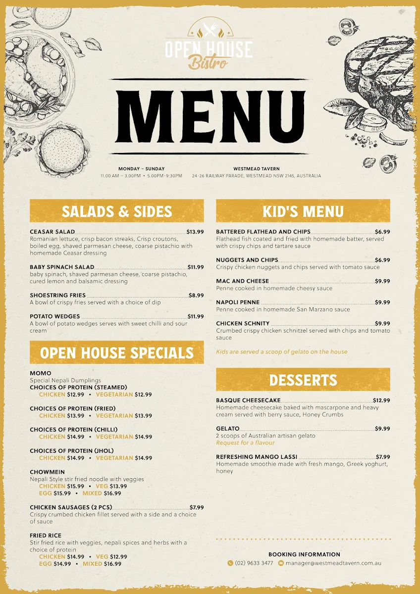 Menu, Open House Westmead