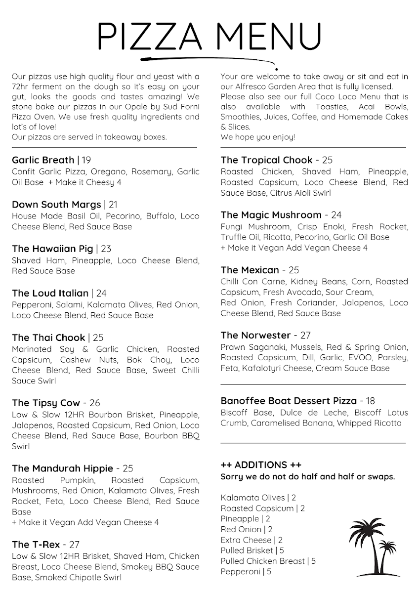 Menu, Coco Loco Mandurah