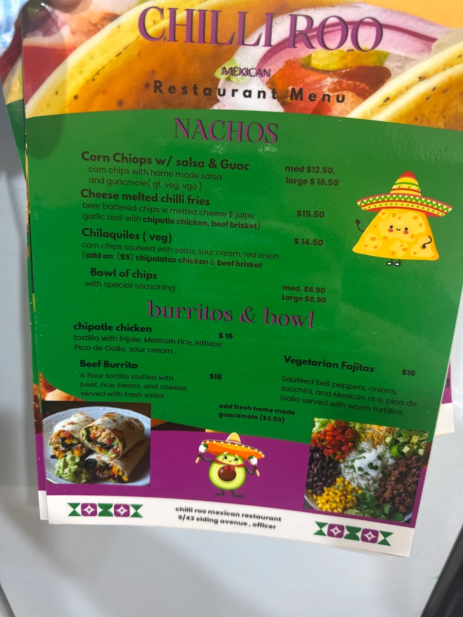 Menu, Chilli Roo {mexican}