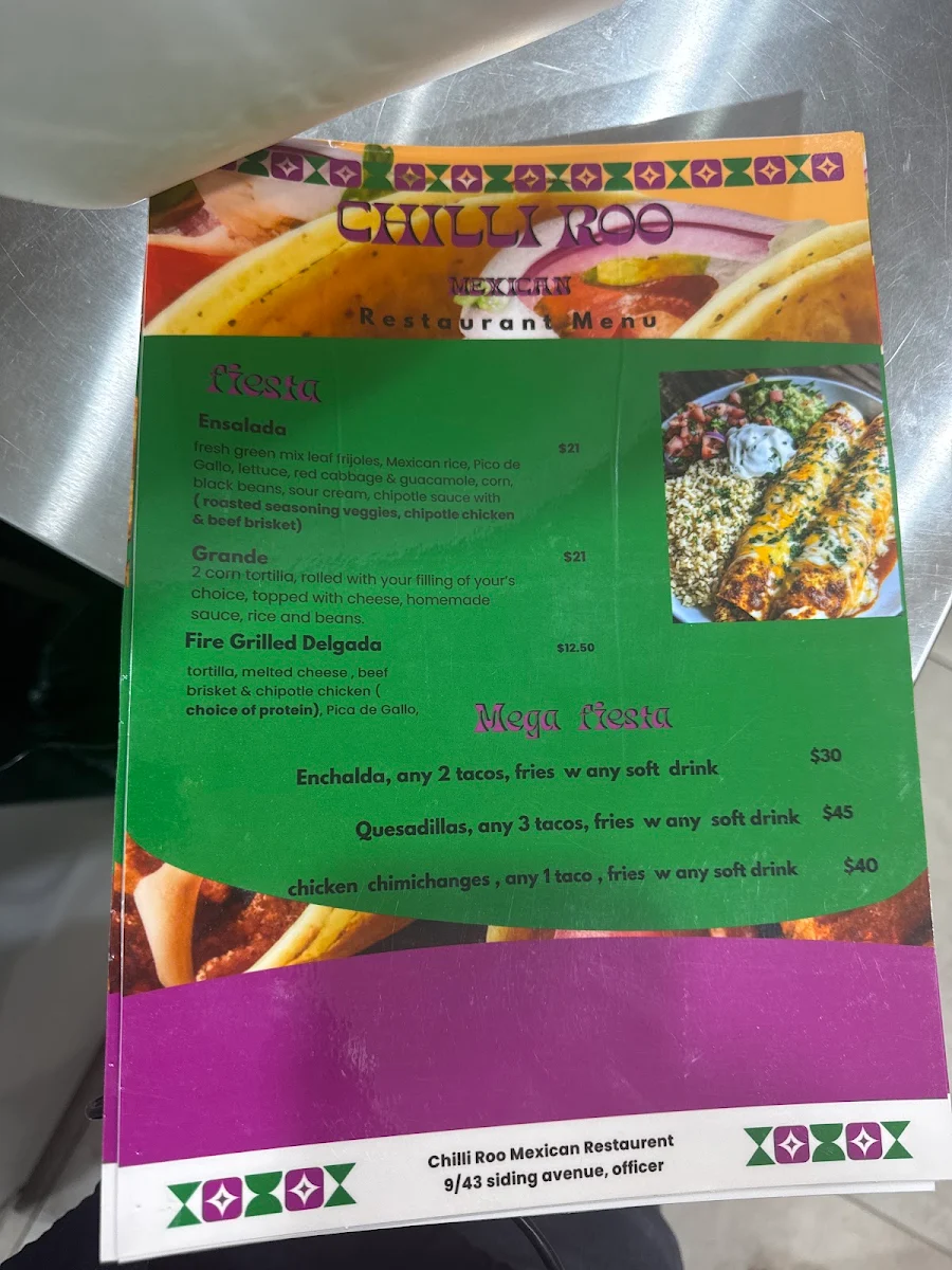 Menu, Chilli Roo {mexican}