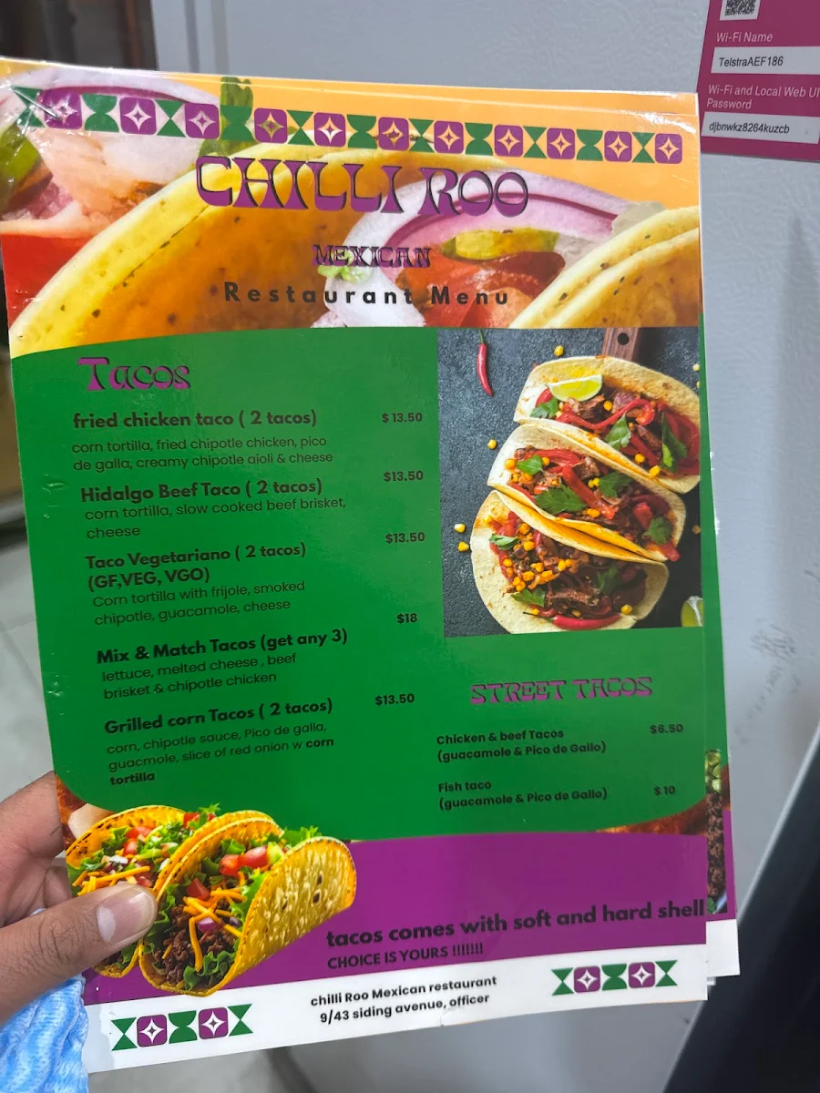 Menu, Chilli Roo {mexican}