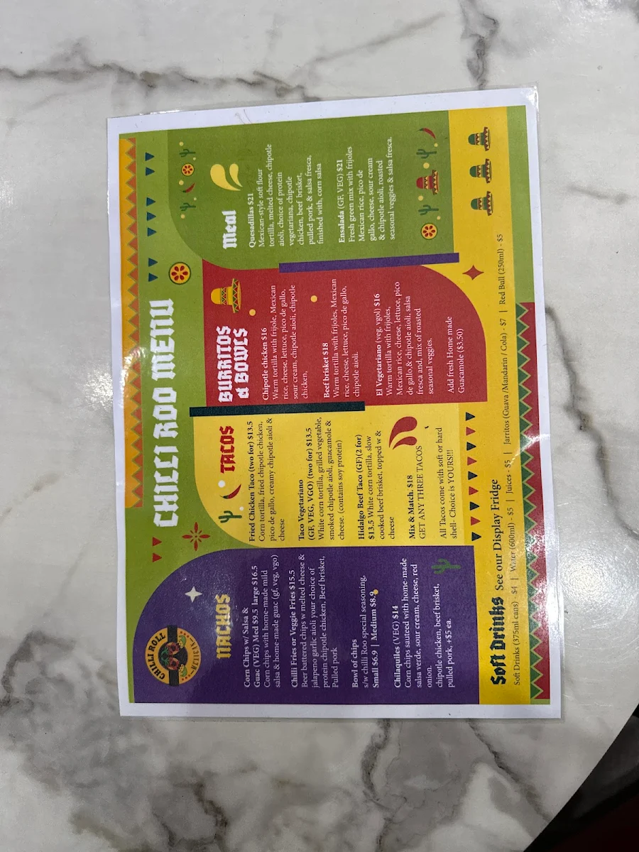 Menu, Chilli Roo {mexican}
