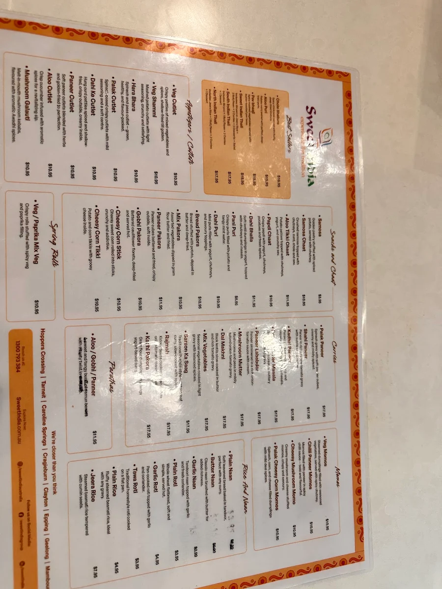 Menu, Sweet India Mambourin