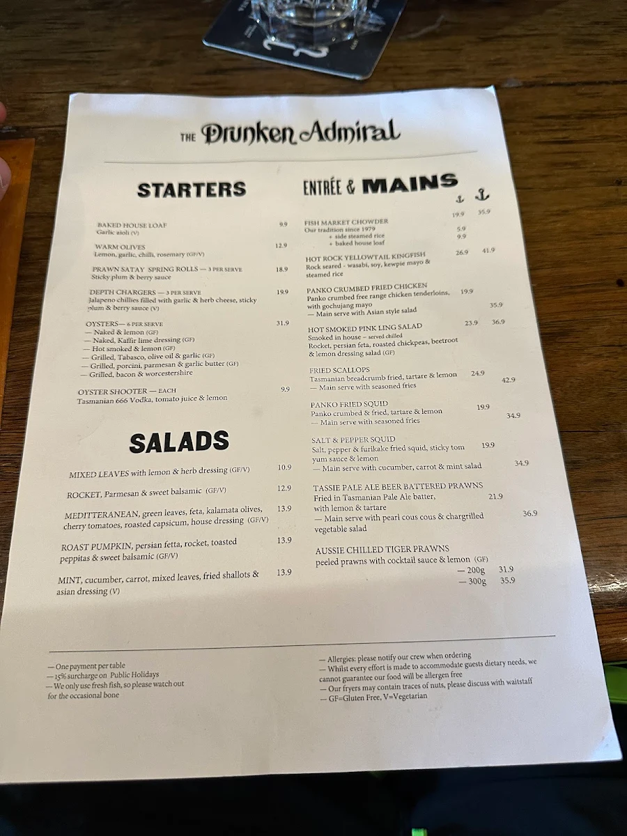 Menu, Drunken Admiral