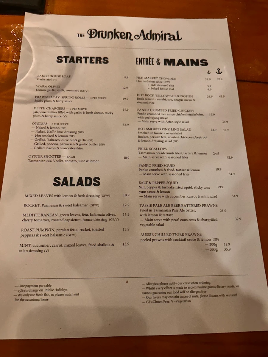 Menu, Drunken Admiral