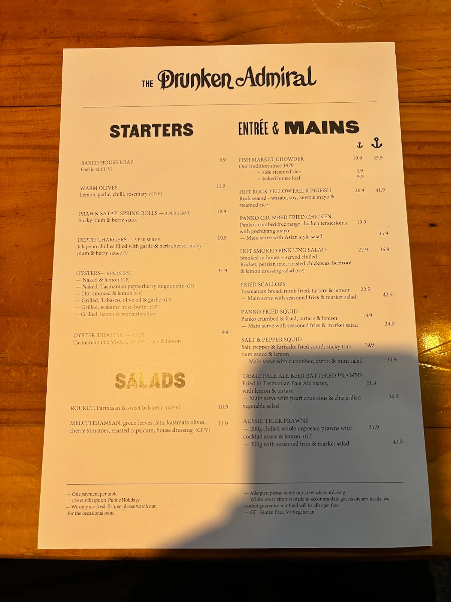Menu, Drunken Admiral