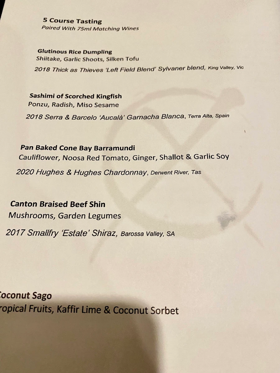 Menu, Embassy XO Restaurant and Bar