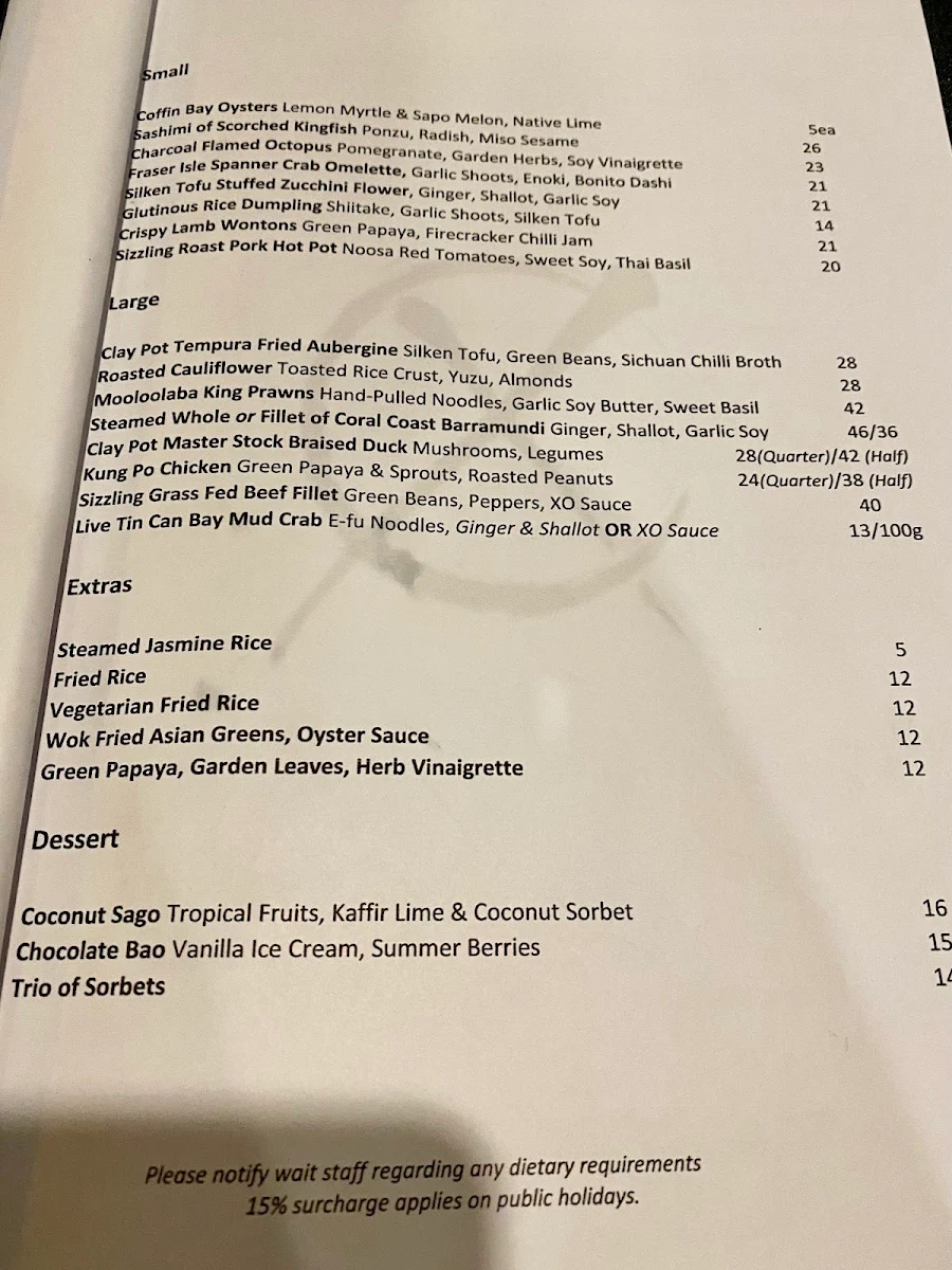 Menu, Embassy XO Restaurant and Bar