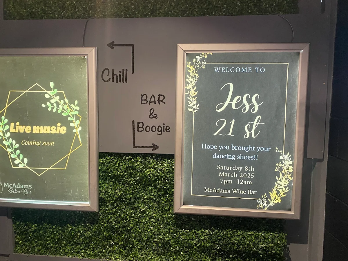Menu, McAdams Wine Bar