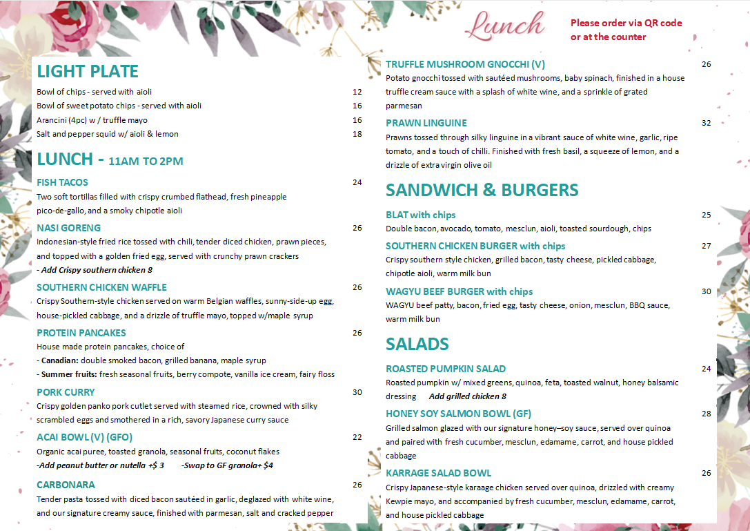Menu, Double Barrel Kitchen and Bar