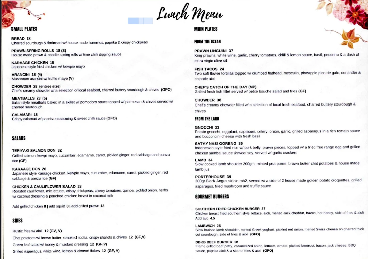 Menu, Double Barrel Kitchen and Bar