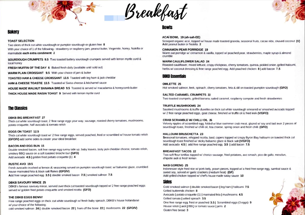 Menu, Double Barrel Kitchen and Bar