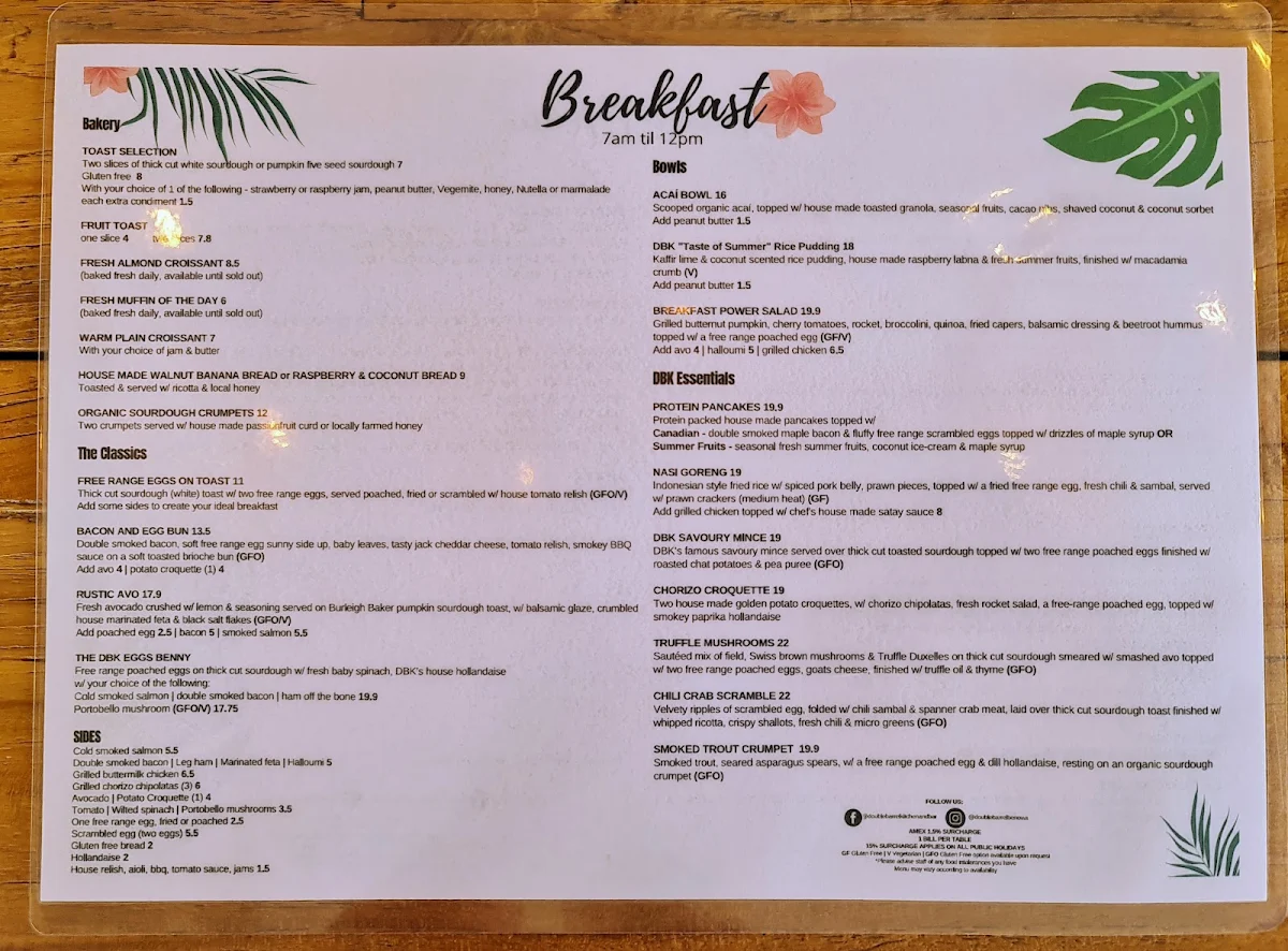 Menu, Double Barrel Kitchen and Bar