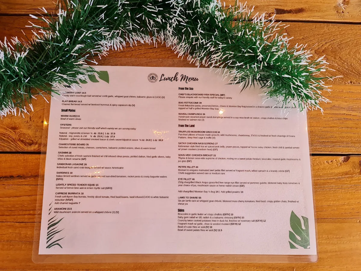 Menu, Double Barrel Kitchen and Bar