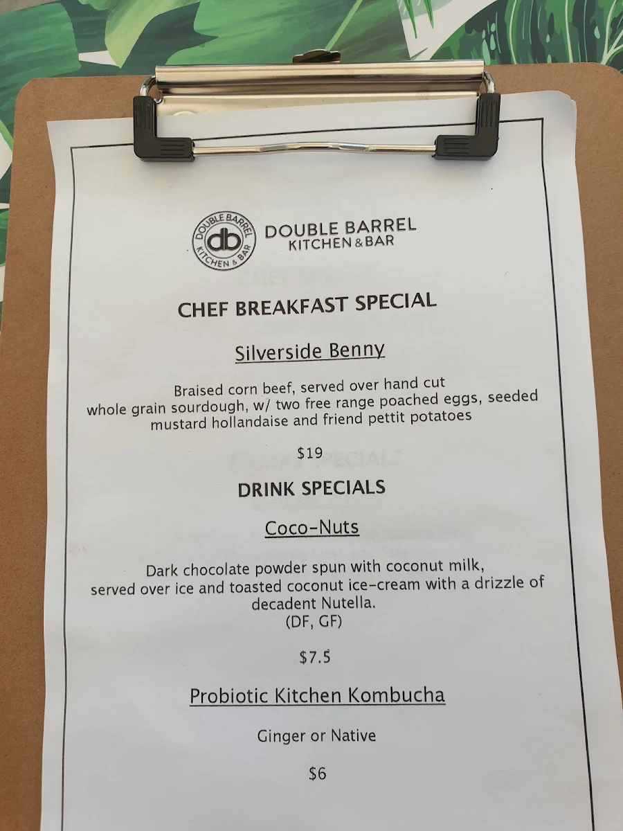 Menu, Double Barrel Kitchen and Bar