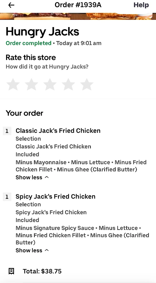 Menu, Hungry Jack's Burgers Belmont (WA)