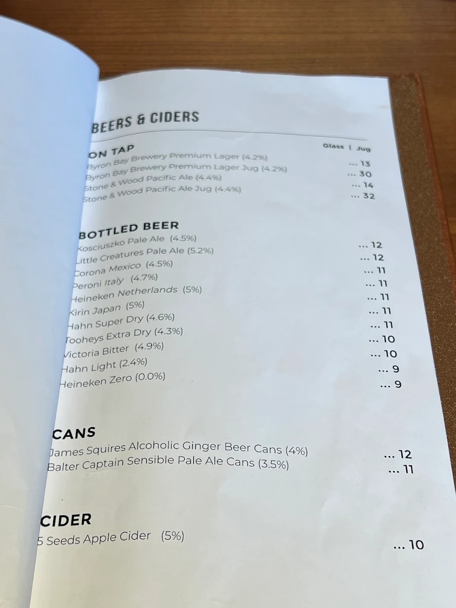Menu, Hurricane's Grill Circular Quay