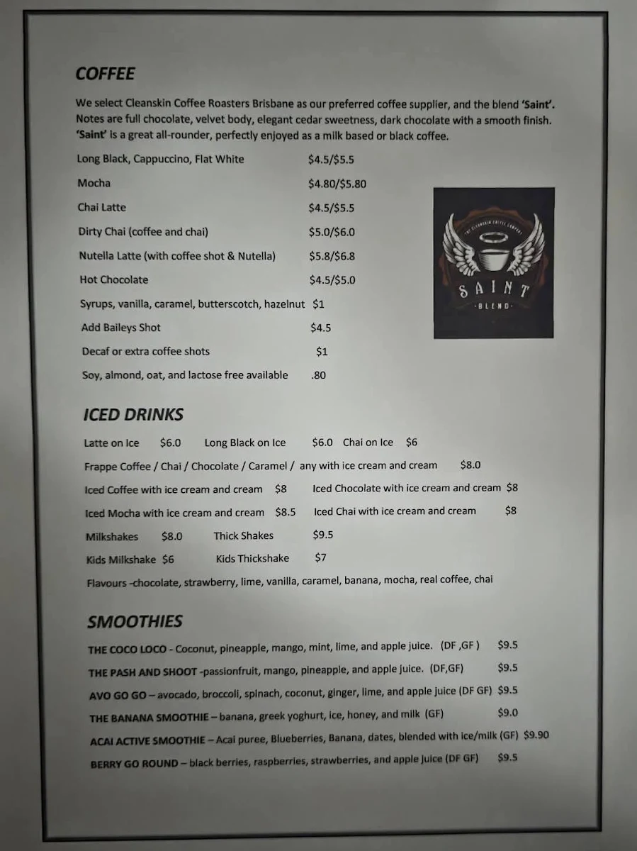 Menu, The Cafe Providence Ripley
