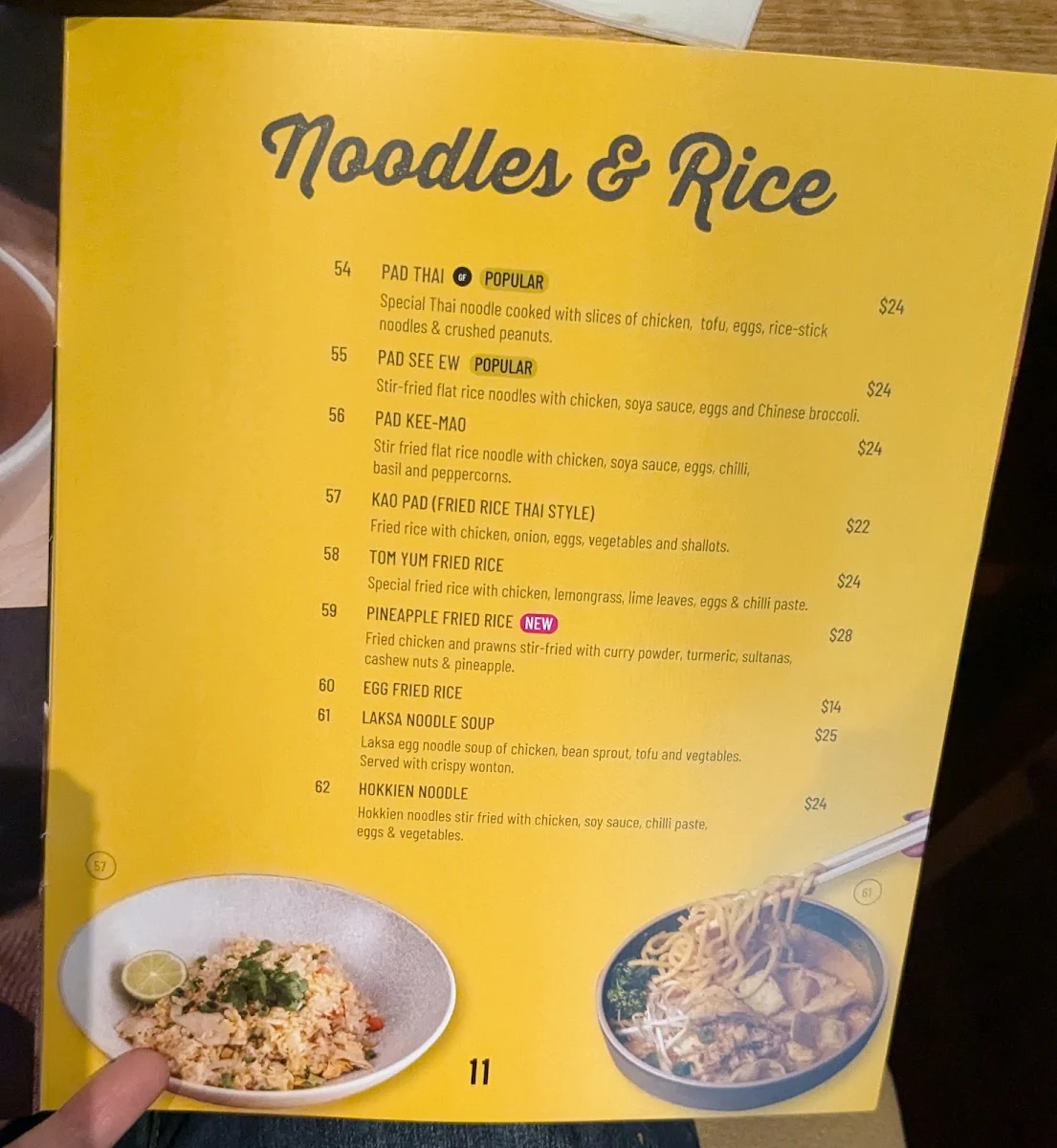 Menu, Pron Prohm Thai Restaurant