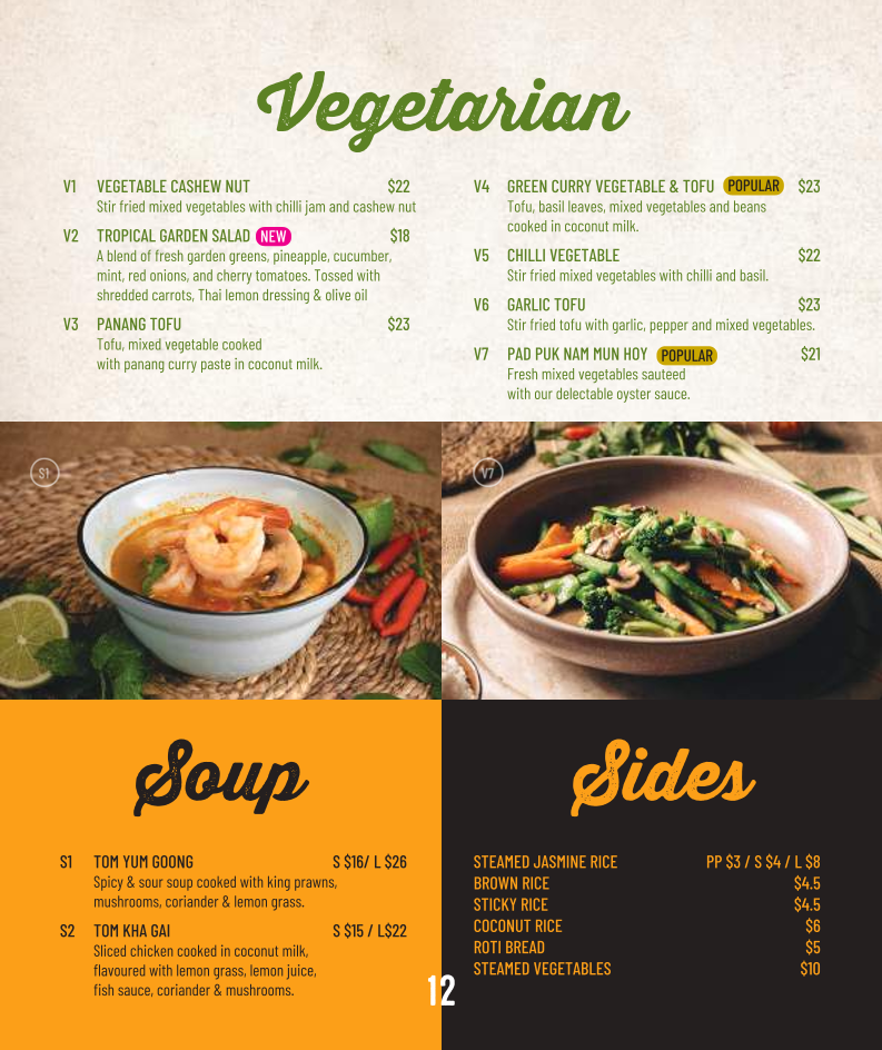 Menu, Pron Prohm Thai Restaurant