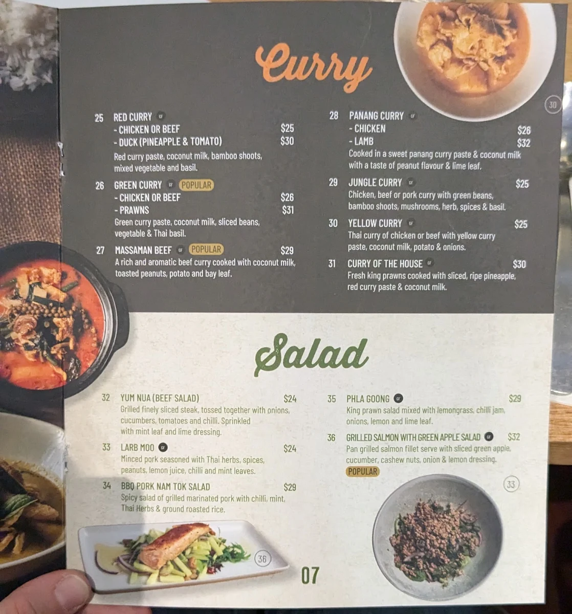 Menu, Pron Prohm Thai Restaurant