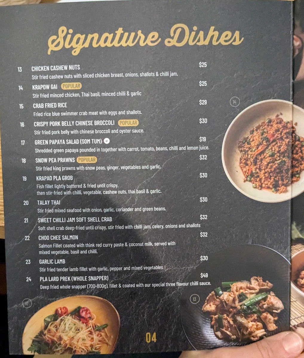 Menu, Pron Prohm Thai Restaurant