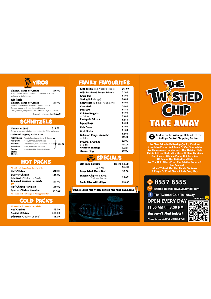 Menu, ​The Twisted Chip Takeaway