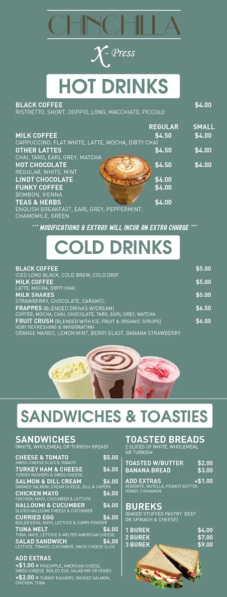 Menu, Chinchilla Xpress