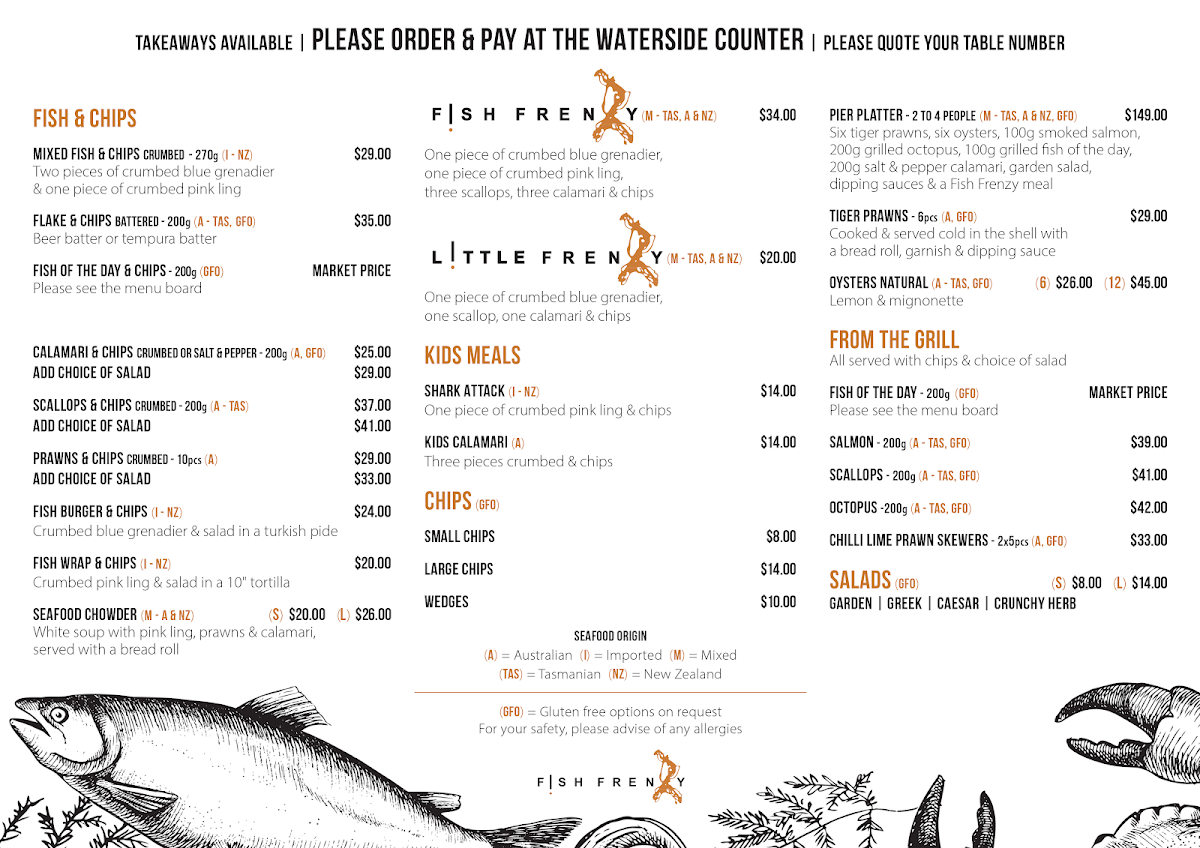 Menu, Fish Frenzy