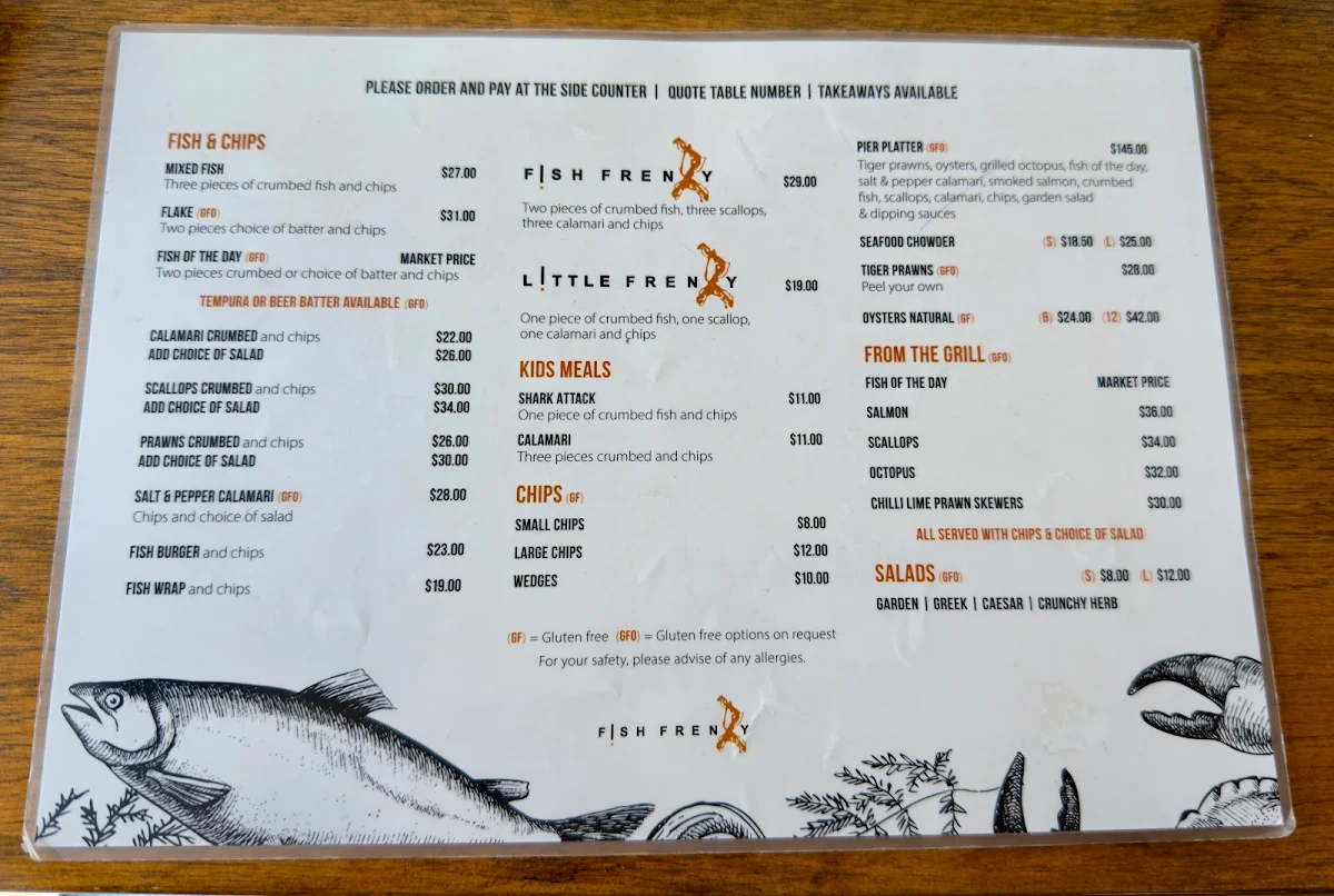 Menu, Fish Frenzy