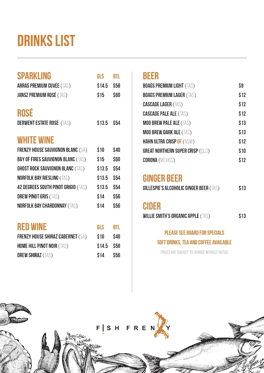 Menu, Fish Frenzy