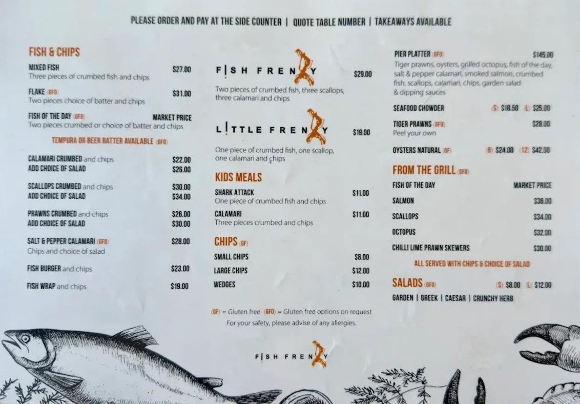 Menu, Fish Frenzy
