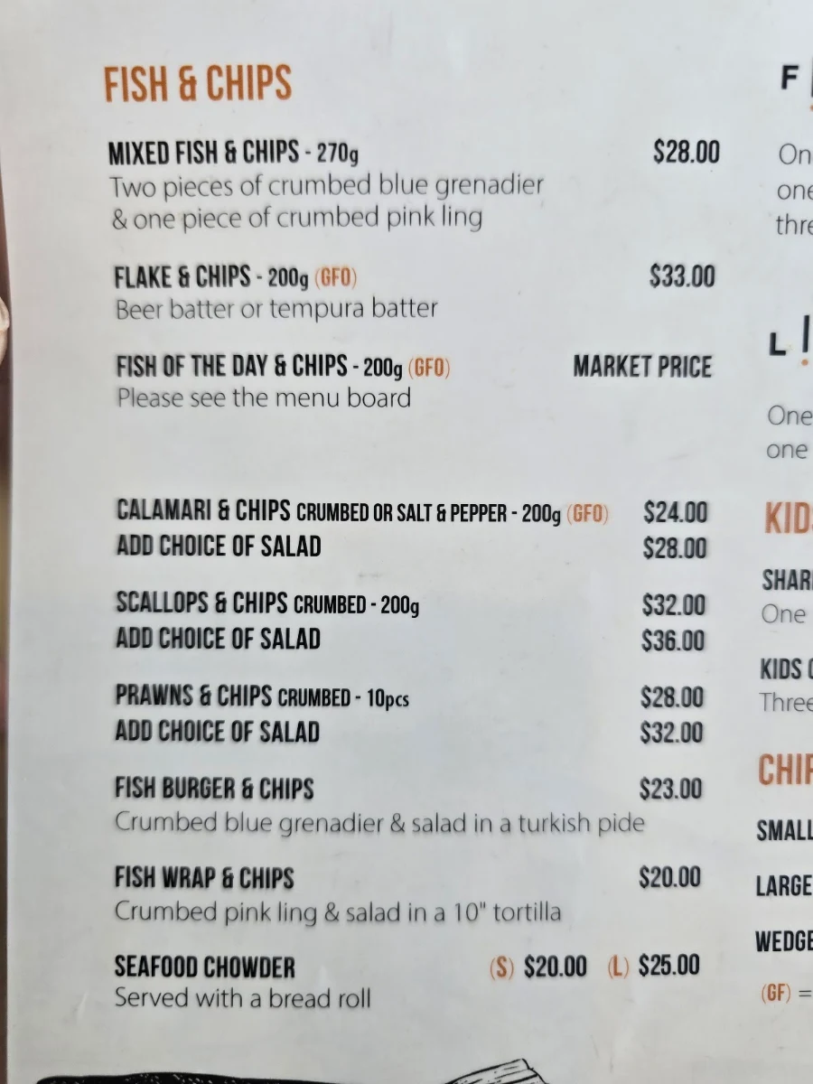 Menu, Fish Frenzy