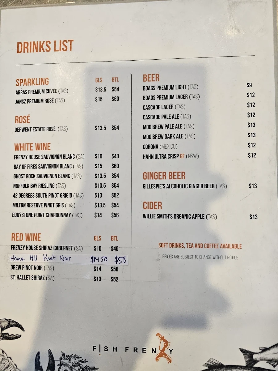 Menu, Fish Frenzy