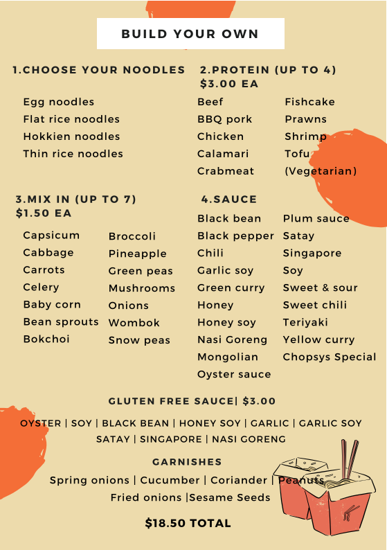 Menu, Chopsys Vietnamese Noodle Bar