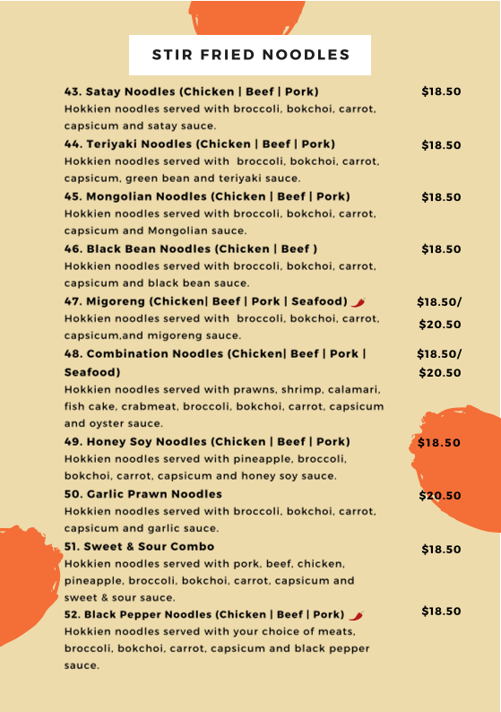 Menu, Chopsys Vietnamese Noodle Bar
