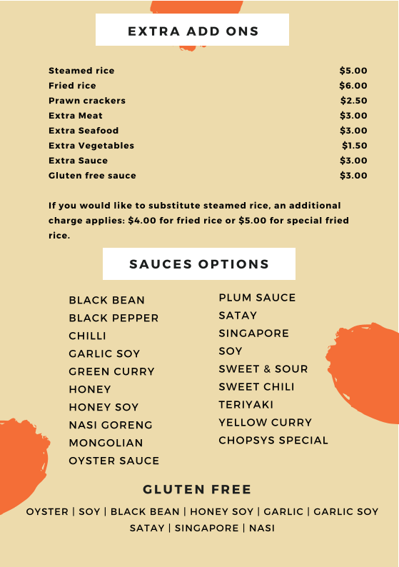 Menu, Chopsys Vietnamese Noodle Bar