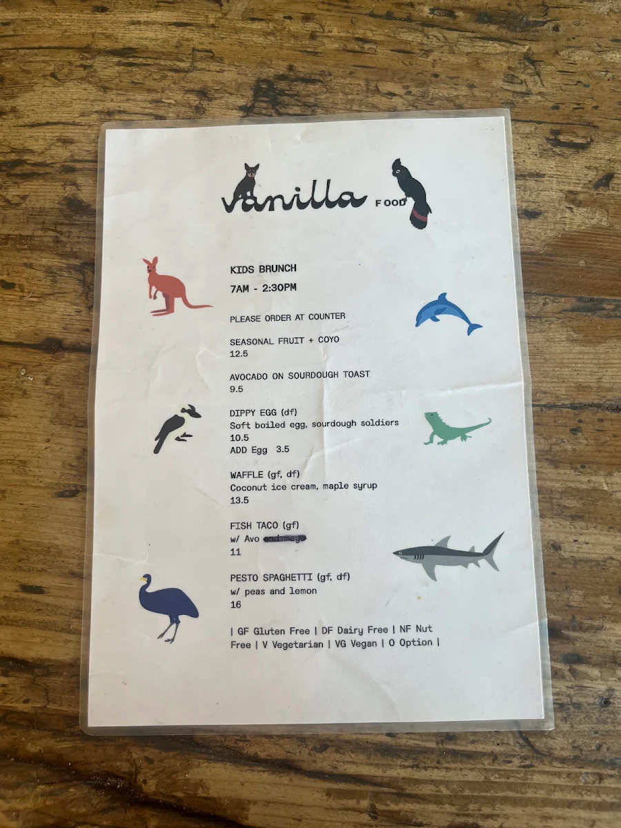 Menu, VanillaFood Organic Cafe