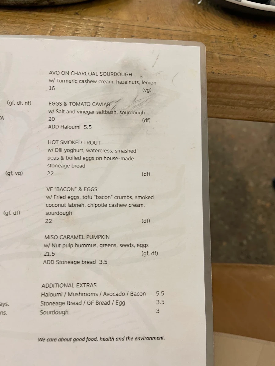 Menu, VanillaFood Organic Cafe