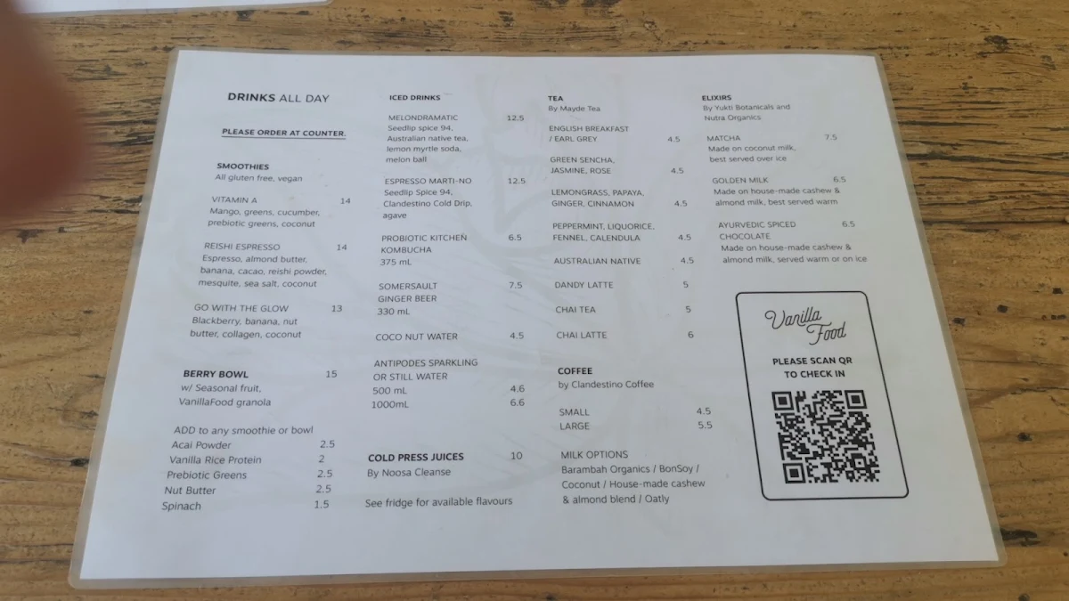Menu, VanillaFood Organic Cafe