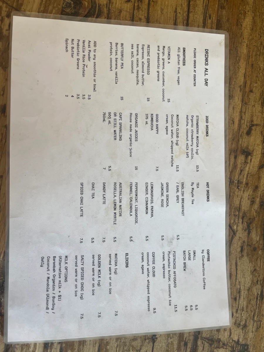 Menu, VanillaFood Organic Cafe