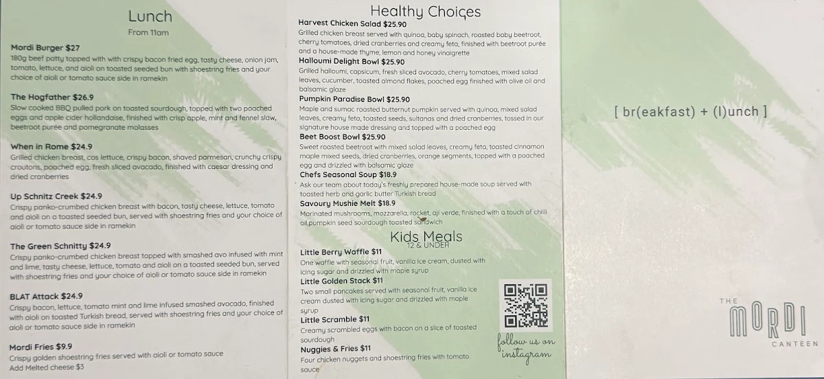 Menu, The Mordi Canteen