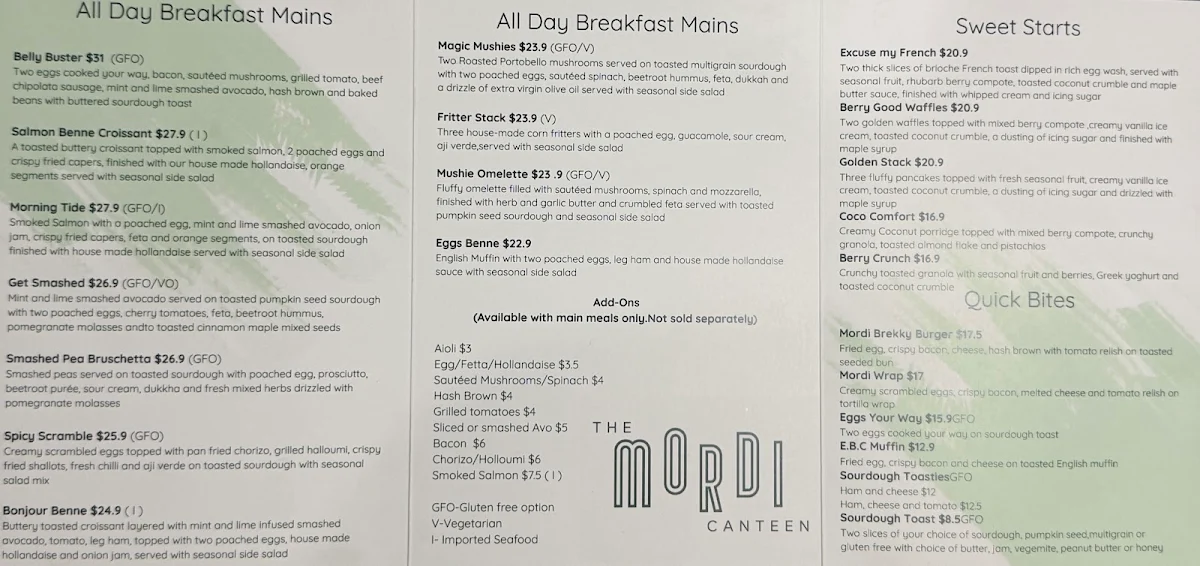 Menu, The Mordi Canteen