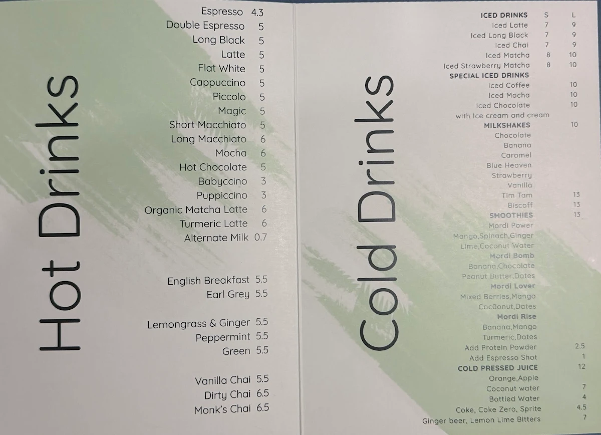 Menu, The Mordi Canteen