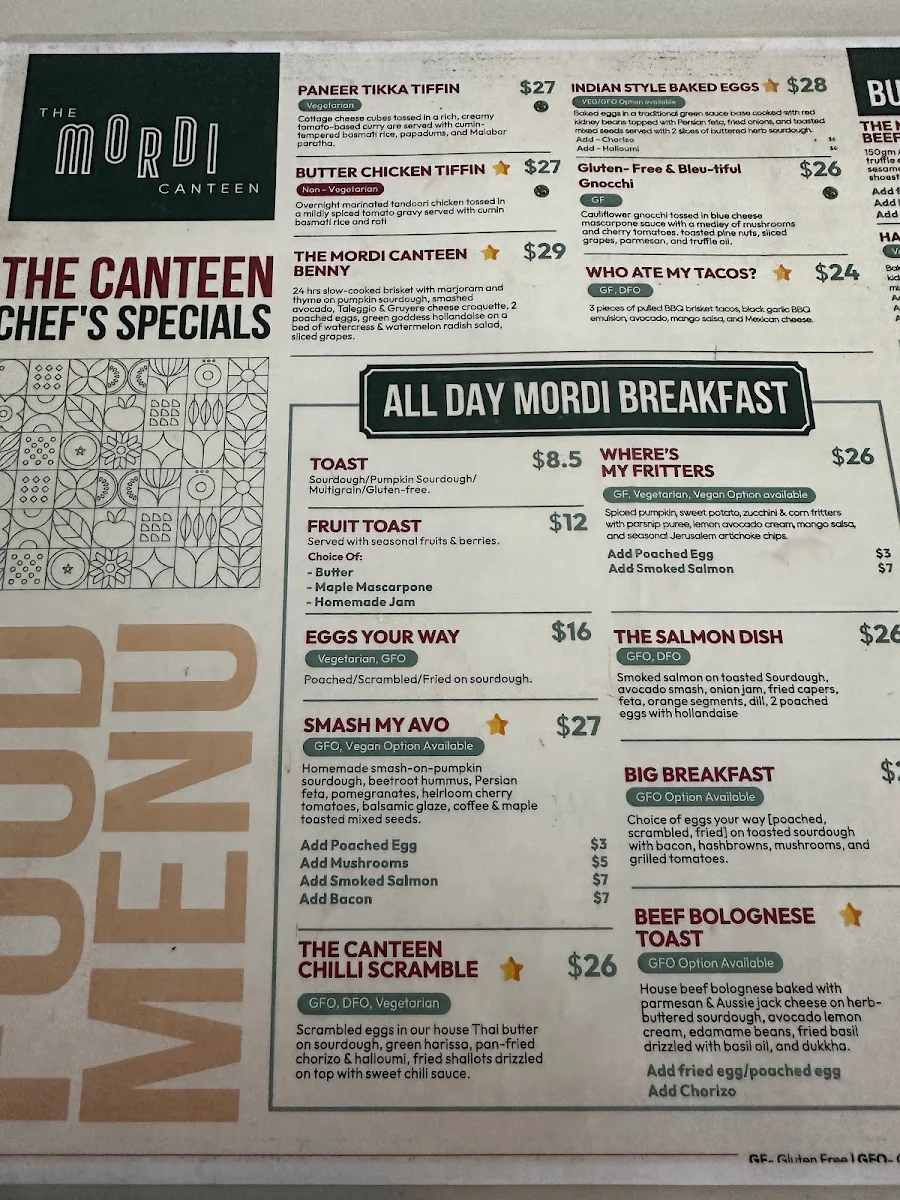 Menu, The Mordi Canteen